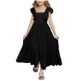 thumbnail image 1 of LNWUY Girls Cute Fashion Summer Dresses Tween Tie Back Ruffle Sleeve Kids Swing Flowy Casual Beach Maxi Dress Black 6-7Years, 1 of 8