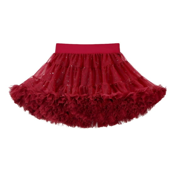LNWUY Girls Cute Layered Tutu Skirt Puffy Underskirt Tulle Petticoat Bustle Princess Dance Pettiskirts Red 8-10 Years