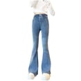 thumbnail image 1 of LNWUY Girls Flare Jeans Bell Bottom Teen Denim Pants Flared Ripped Cute Mid Rise Elastic Band Pockets Kids Blue 14 Years, 1 of 5