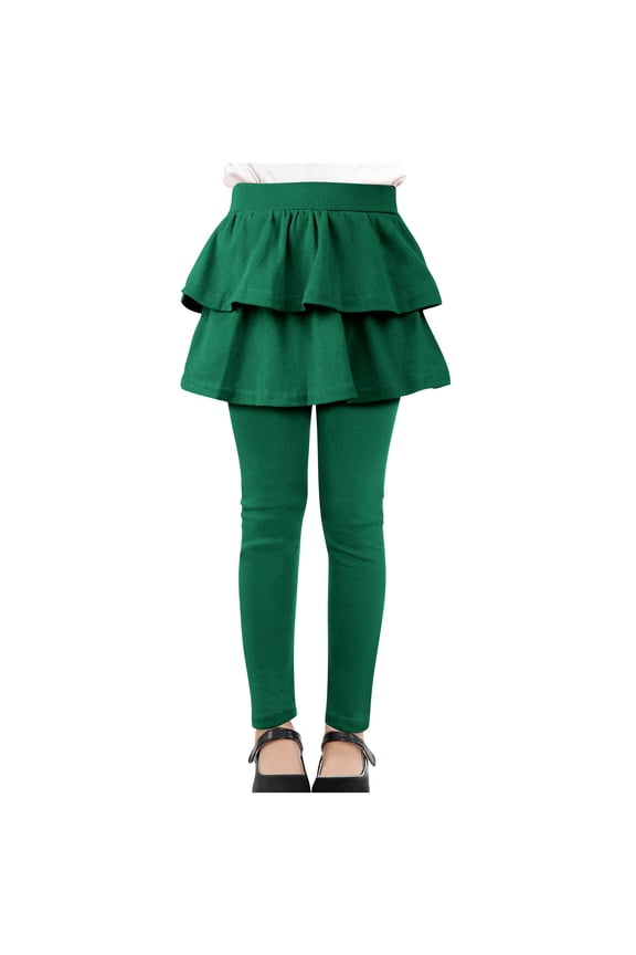 Girls Leggings Toddler Elastic Leggings Pants for Girls School Uniform Tutu Kids Ruffle Skirt Pull On Warm Clothes Green 5 Years