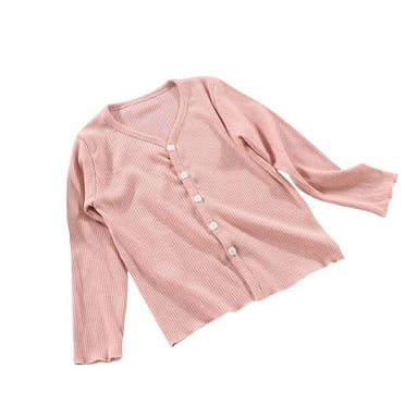 LNWUY Girls Long Sleeve Knitted Cardigan Sweater School Uniforms Cotton Button Sweaters for Toddler and Teenager 1-14 Years Pink 8-10 Years