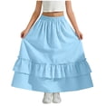 thumbnail image 1 of LNWUY Girls Maxi Skirts Summer Spring Elastic Waist Ruffle Tiered Flowy Beach Vacation Boho Long Skirt with Pockets Blue 12-13 Years, 1 of 7