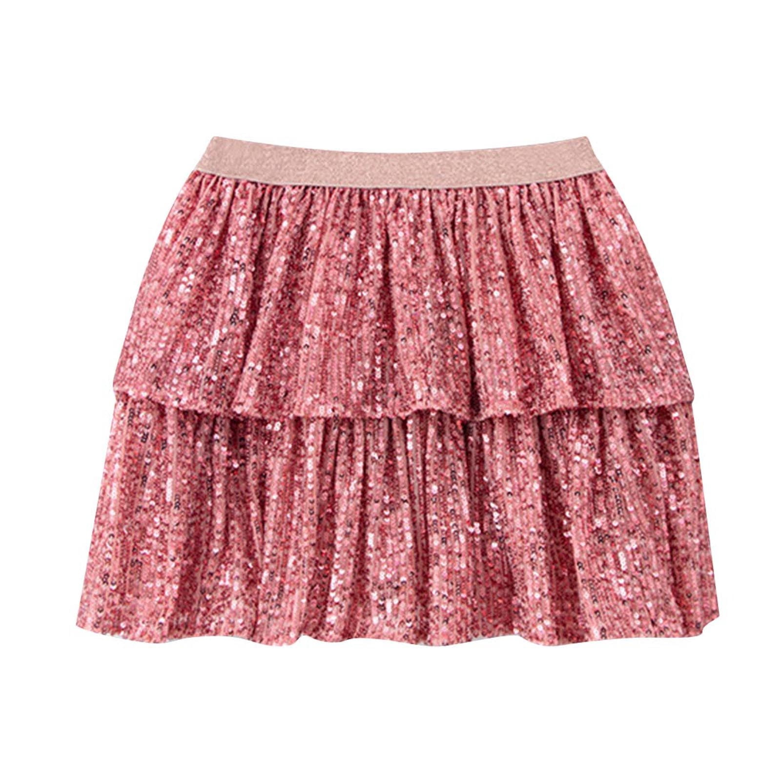 LNWUY Girls Sequin Skirt Sparkly 2Layer Little Kids Metallic Skirt — free download