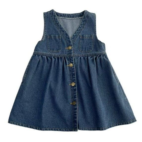 LNWUY Girls Sleeveless Casual Sundress Holiday Denim Dress 2-7 Years Old Skin-Friendly Comfy Breathable Dress Blue 3Y
