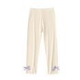 thumbnail image 1 of LNWUY Girls Solid Color Bowtie Pants Middle and Large Children's Elastic Waist Thin Pants Casual Leggings Beige 7 Years, 1 of 5