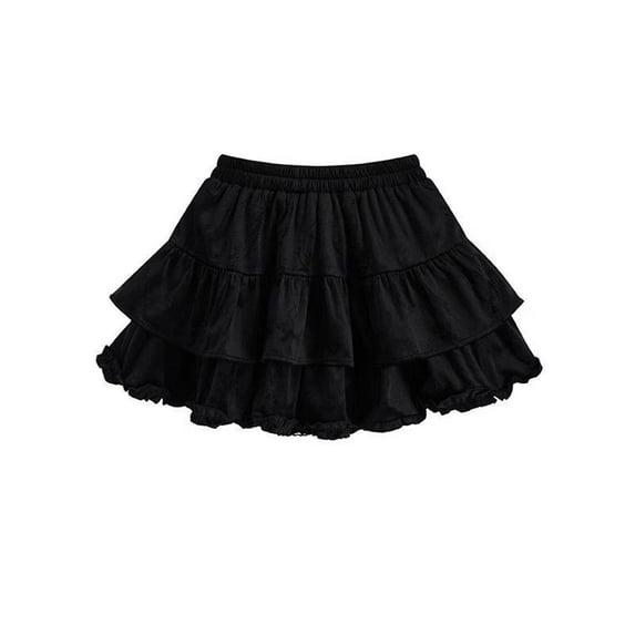 LNWUY Girls'Solid Color Lace Ruffle Bloomer Skirt Frill Tiered Short Skater Skirts Cute Layered Flowy A Line Mini Underskirt Black 5 Years