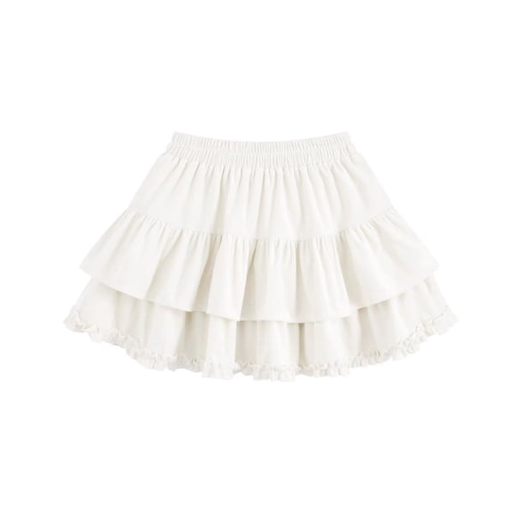 LNWUY Girls'Solid Color Lace Ruffle Bloomer Skirt Frill Tiered Short Skater Skirts Cute Layered Flowy A Line Mini Underskirt White 4 Years