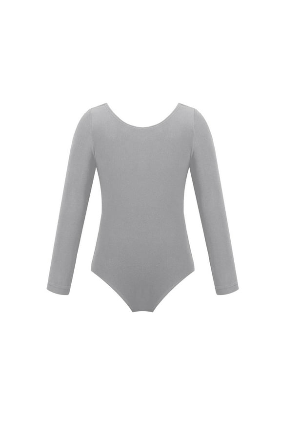 Girls Solid Color Long Sleeve Leotard Gymnastics Dance Leotards for Kids Dance Unitard for 3-12 Years Girls Boys Gray 5 Years