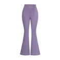 thumbnail image 1 of LNWUY Girls Solid Color With Elastic Waistband Casual Flared Pants Long Pants Stretchy Fitted Bell Bottom Yoga Pants for Kids Purple 10 Years, 1 of 4