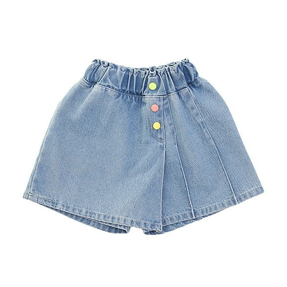 LNWUY Girls Summer Fashion Color Button Casual Denim Skirt Pants Middle and Large Children High Waist Thin Shorts Blue 6 Years