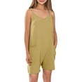 thumbnail image 1 of LNWUY Girls Summer Solid Color Sleeveless Adjustable Strap Short Pants Jumpsuit Casual Fashion Romper with Pockets Beige 5 Years, 1 of 8