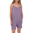 thumbnail image 1 of LNWUY Girls Summer Solid Color Sleeveless Adjustable Strap Short Pants Jumpsuit Casual Fashion Romper with Pockets Purple 7 Years, 1 of 8