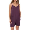thumbnail image 1 of LNWUY Girls Summer Solid Color Sleeveless Adjustable Strap Short Pants Jumpsuit Casual Fashion Romper with Pockets Purple 9 Years, 1 of 8