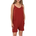 thumbnail image 1 of LNWUY Girls Summer Solid Color Sleeveless Adjustable Strap Short Pants Jumpsuit Casual Fashion Romper with Pockets Red 7 Years, 1 of 8
