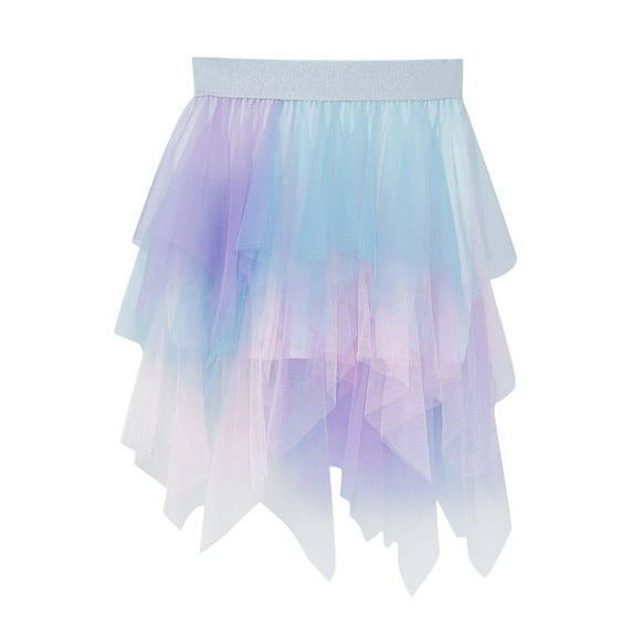 LNWUY Girls Sweet Layered Irregular Mesh Color Matching Short Skirt Party Birthday Dance Princess Skirt Blue 11 Years