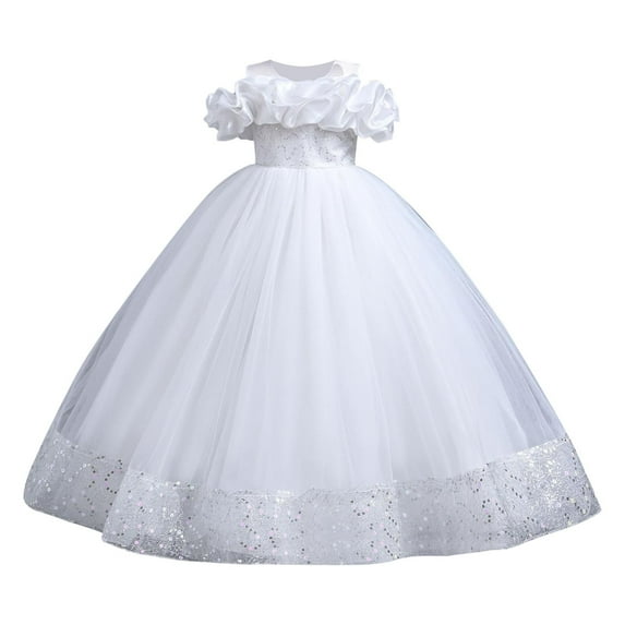 LNWUY Girls Tutu Dress Long Princess Flower Girls Dress Off-Shoulder Pageant Dress Birthday Wedding Ball Gown Party White 11 Years