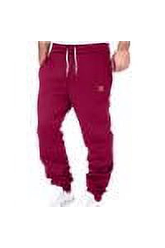 Heavyweight Fleece Cargo Sweatpants for Men Baggy Elastic Waist Drawstring Sweatpants with Pockets Joggers Trousers Red M