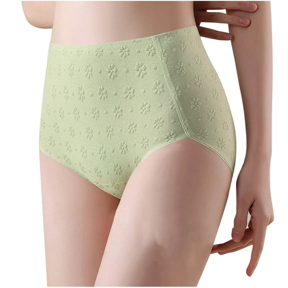 LNWUY High Waist Tummy Control Panties for Women Cotton Underwear Solid Color Soft Breathable Brief Panties Green XXL