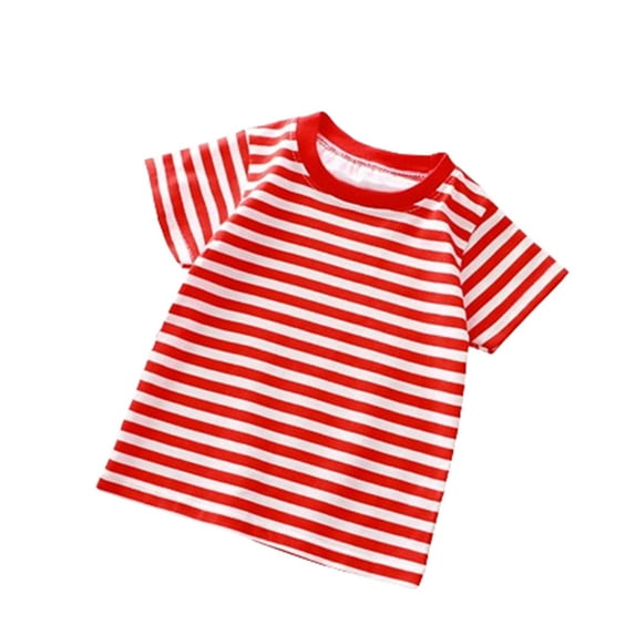 LNWUY Kids Boys Girls Summer T-Shirts Casual Striped Pattern Print Short Sleeve Round Neck Graphic Tees Tops Loose Lightweight Soft Cotton Tshirt Red 3-4 Years