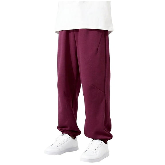 LNWUY Kids Boys Solid Color Elastic Waist Pockets Drawstring Sweatpants Middle and Large Children's Casual Pants Red 12 Years