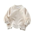 thumbnail image 1 of LNWUY Kids Long Sleeve Zipper Sweatshirt with Pockets Casual Comfort Loose Jacket Hoodless Coat Jacket For Girl Beige 5 Years, 1 of 7