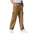 thumbnail image 1 of LNWUY Kids Solid Color Elastic Waist Straight-Leg Work Pants with Pockets Long Pants for Boys Casual Relaxed Fit Trousers Yellow 5 Years, 1 of 6