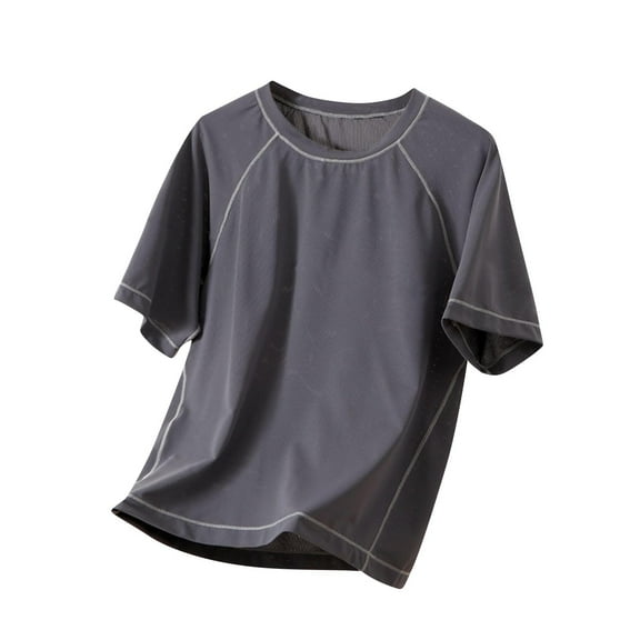 LNWUY Kids Solid Color Summer Breathable Sports T-Shirt Soft Loose Comfortable Short Sleeve Round Neck Top Shirt 3-16Y Gray 9 Years
