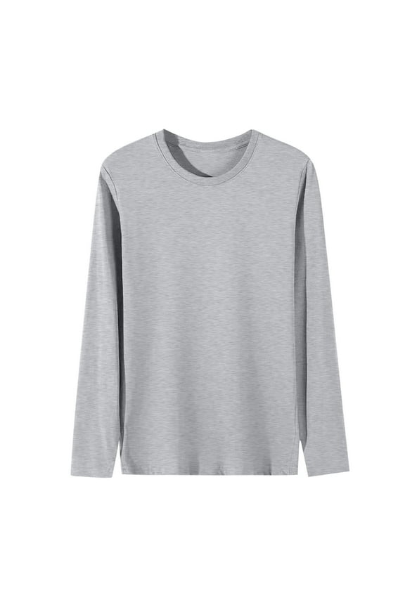 (L-5XL) Big and Tall Long Sleeve Shirts for Men Soft Breathable Crew Neck Mens Tshirts Full Sleeve Tees Gray L