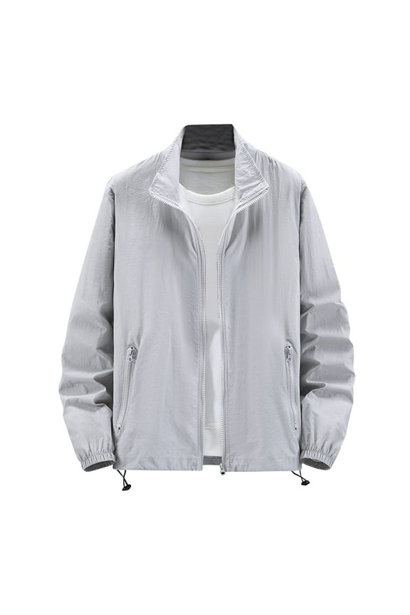 (L-5XL) Big and Tall Men's Long Sleeve Zipper Pocket Jacket Fashion Spring and Fall Windbreaker Light Zipper Coat Gray XXXXL
