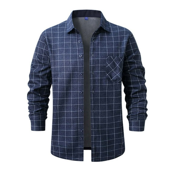 LNWUY (L-5XL) Men's Plus Size Flannel Shirts Casual Long Sleeve Lapel Plaid Button Down Shirt Jacket with Pockets Blue XXXXXL