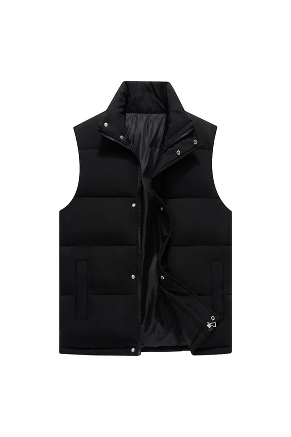 (L-5XL) Mens Plus Size Puffer Vest Quilted Outerwear Winter Warm Down Puffy Vests Lightweight Casual Padded Jacket Black XXL