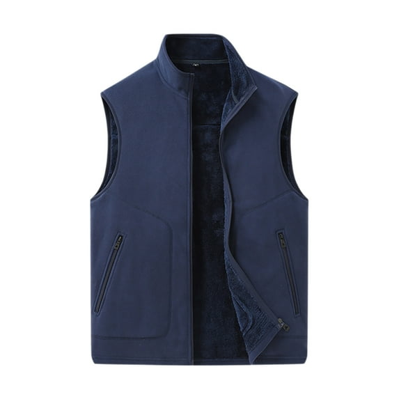 LNWUY (L-5XL) Plus Size Men's Solid Color Sleeveless Vest Slim Fit Zip Up Collar Thick Cotton Padded Warm Winter Waistcoat Blue L