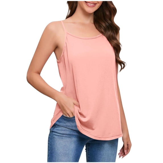 LNWUY (L-5XL) Plus Size Womens Spaghetti Strap Tank Top Adjustable Scoop Neck Camisole Tops Loose Fit Casual Shirts Pink L