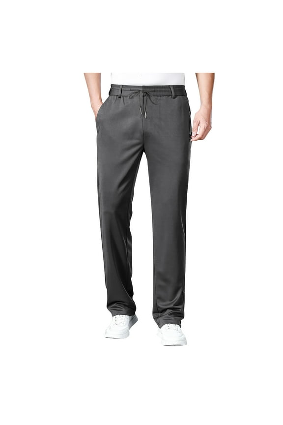 (L-5XL) Solid Work Pants for Men Big and Tall Dress Suit Pants Casual Business Office Pants Straight Fit Drawstring Slacks Dark Gray XXL