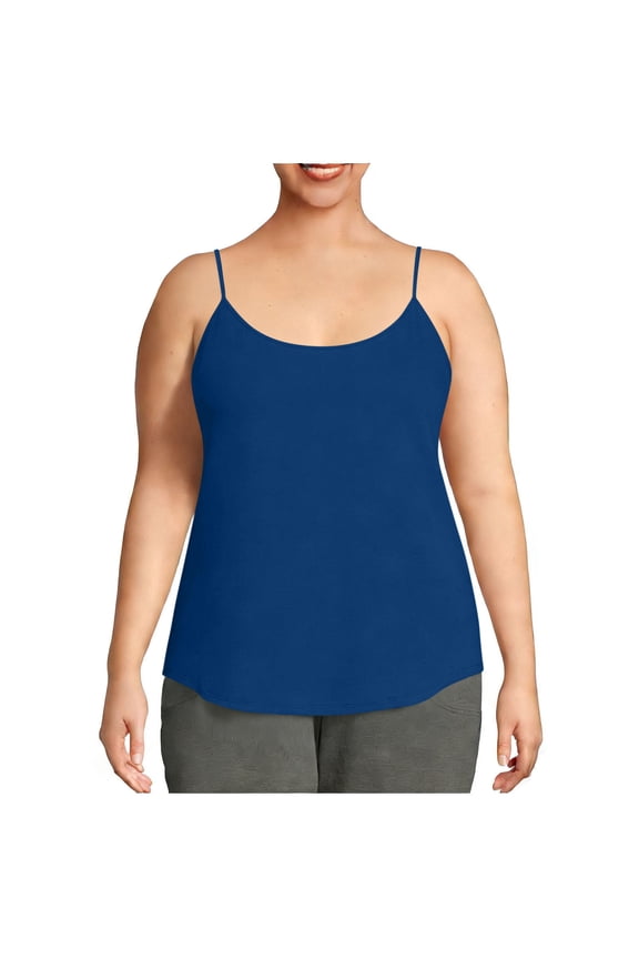 (L-5XL)Women's Seamless Camisole Plus Size Sleeveless Basic Double Lined Scoop Neck Tank Tops Adjustable Summer Cami Tank Blue L