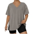 thumbnail image 1 of LNWUY (L-5XL)Womens Plus Size T-Shirts Casual V Neck Short Sleeve Solid Color Side Hem Split Loose Fit Shirts Summer Casual Tees Gray XL, 1 of 6