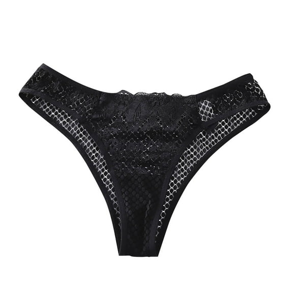 LNWUY Lace Thongs for Women Lace Hollowed out See-Through Cheeky Underwear Hipster Panties Black S