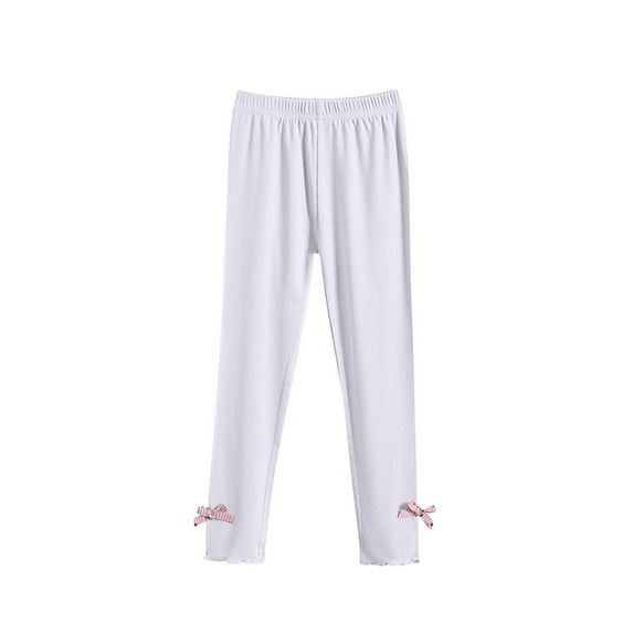 LNWUY Lightweight Comfort Breathable Leggings for Boys Girls Cute Bow Solid Color Leggings Bottoms Long Pants White 7 Years
