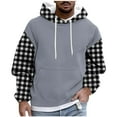 thumbnail image 1 of LNWUY Lightweight Men's Fall and Winter Hooded Sweatshirt Fleece Lined, Plaid Print, with Drawstring and Pockets for Extra Comfort Black XL, 1 of 5