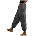 thumbnail image 1 of LNWUY Linen Joggers for Women Loose Drawstring High Waisted Cargo Pants with Pockets Casual Summer Comfy Hiking Pants Gray S, 1 of 5