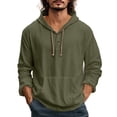 thumbnail image 1 of LNWUY Linen Shirts for Men Lightweight Button Up Long Sleeve Shirts with Hood Loose Fit Breathable Boho Beach Pullover Top Green XXL, 1 of 3
