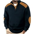 thumbnail image 1 of LNWUY Long Sleeve Shrits for Men Stand Collar Jacquard Sweatshirt Casual Button Pullover Fashion Color Blocked Sweatshirts Blue L, 1 of 4