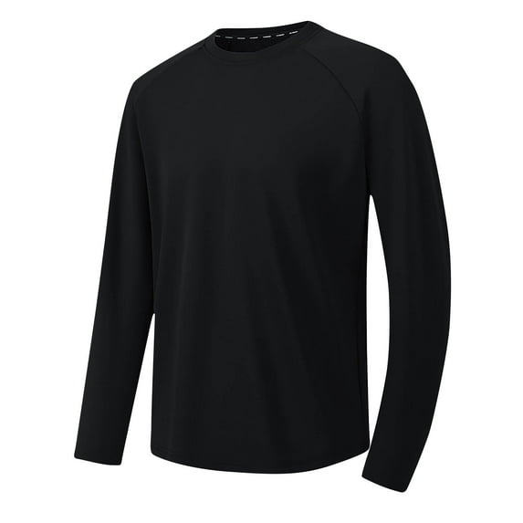 LNWUY (M-5XL)Big and Tall Long Sleeve Shirts for Men Quick Dry Moisture Wicking Sun Protection Soft Comfy Tee Shirts for Workout Running Black M