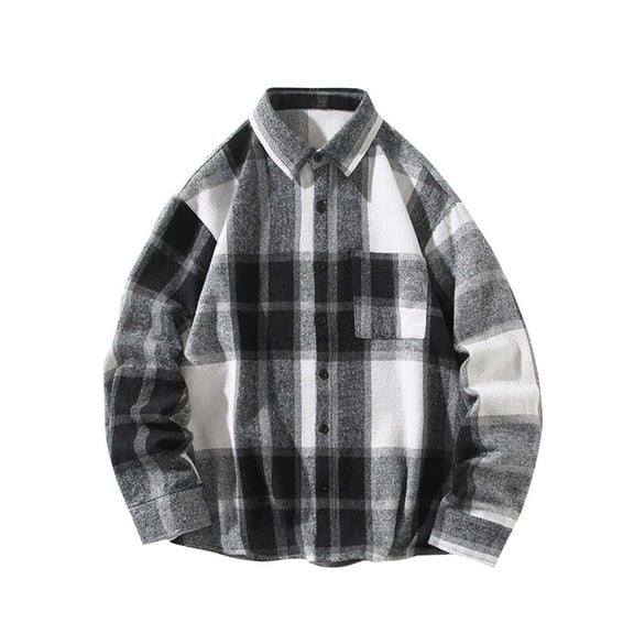 LNWUY (M-5XL) Big and Tall Men's Flannel Shirts Casual Button Down Plaid Shirt Long Sleeve Versatile Leisure Jacket with Pockets Gray XL