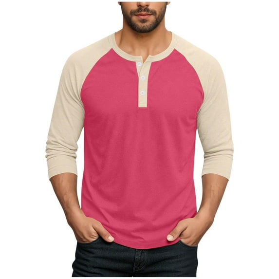 LNWUY (M-5XL) Big and Tall Men's Henley Shirts Colorblocking Long Sleeve Casual Lightweight Breathable Round Neck T-Shirts Beige XXXXL