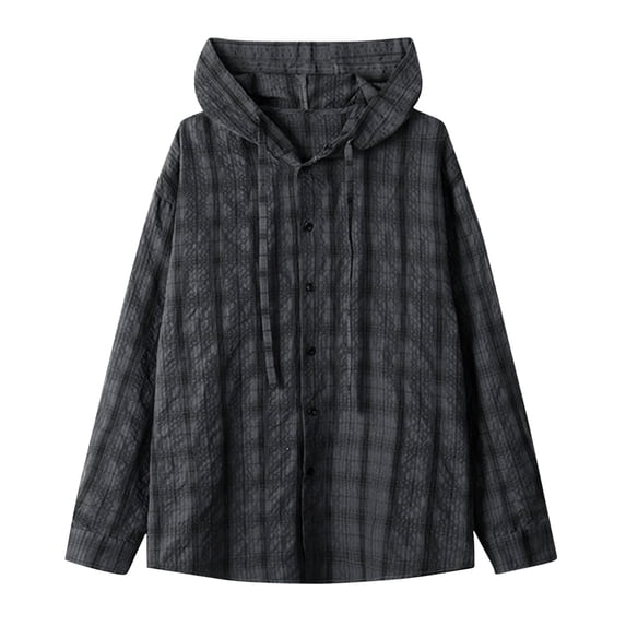 LNWUY (M-5XL) Big and Tall Men's Plaid Long Sleeve Shirt Button Down Thin Jacket Casual Flannel Plaid Jacket with Pocket Gray XXXXXL
