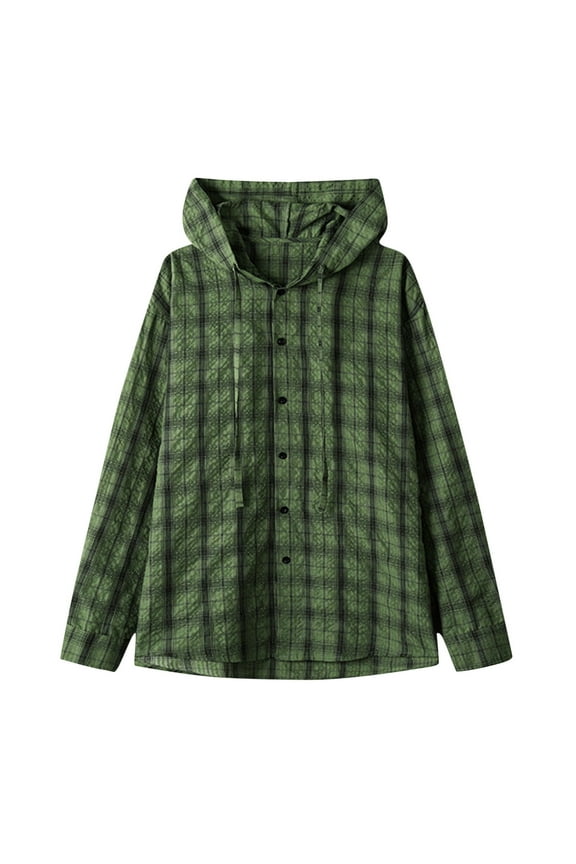 (M-5XL) Big and Tall Men's Plaid Long Sleeve Shirt Button Down Thin Jacket Casual Flannel Plaid Jacket with Pocket Green XXL