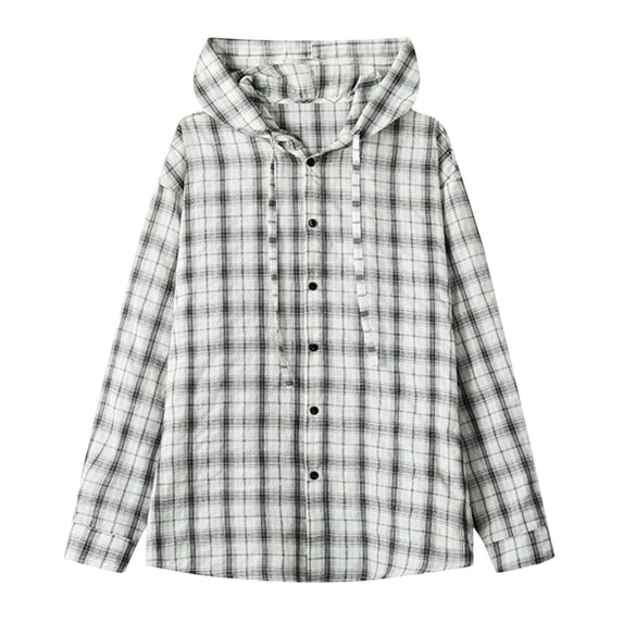 LNWUY (M-5XL) Big and Tall Men's Plaid Long Sleeve Shirt Button Down Thin Jacket Casual Flannel Plaid Jacket with Pocket White XXL