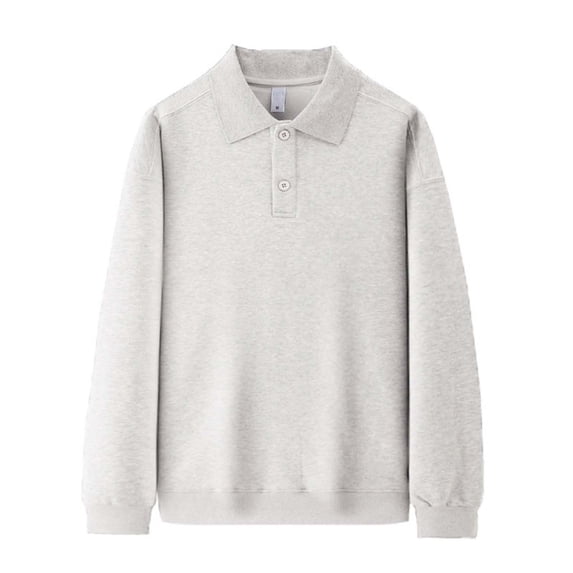 LNWUY (M-5XL) Big and Tall Men's Pure Cotton Thick Lapel Shirt Long Sleeve Shirt Solid Color Casual Bottoming Pullover Top Silver XL