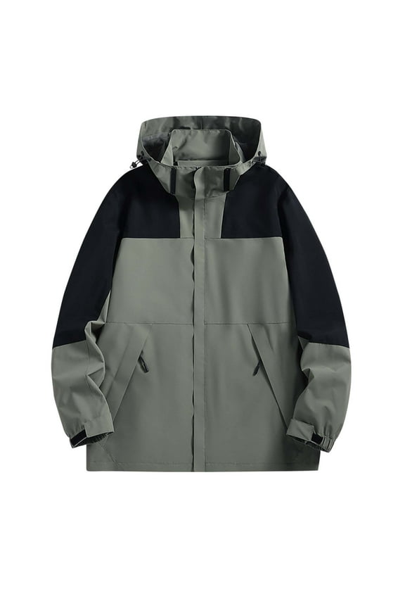 (M-5XL) Big and Tall Men's Rain Jacket Outdoor Windbreaker Rain Coat Breathable Windproof Hooded Softshell Jacket Green XL